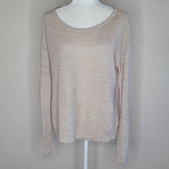 Joie Blush Neutral Linen Cotton Knit Scoop Neck Long Sleeve Sweater Size Small - Picture 3 of 12